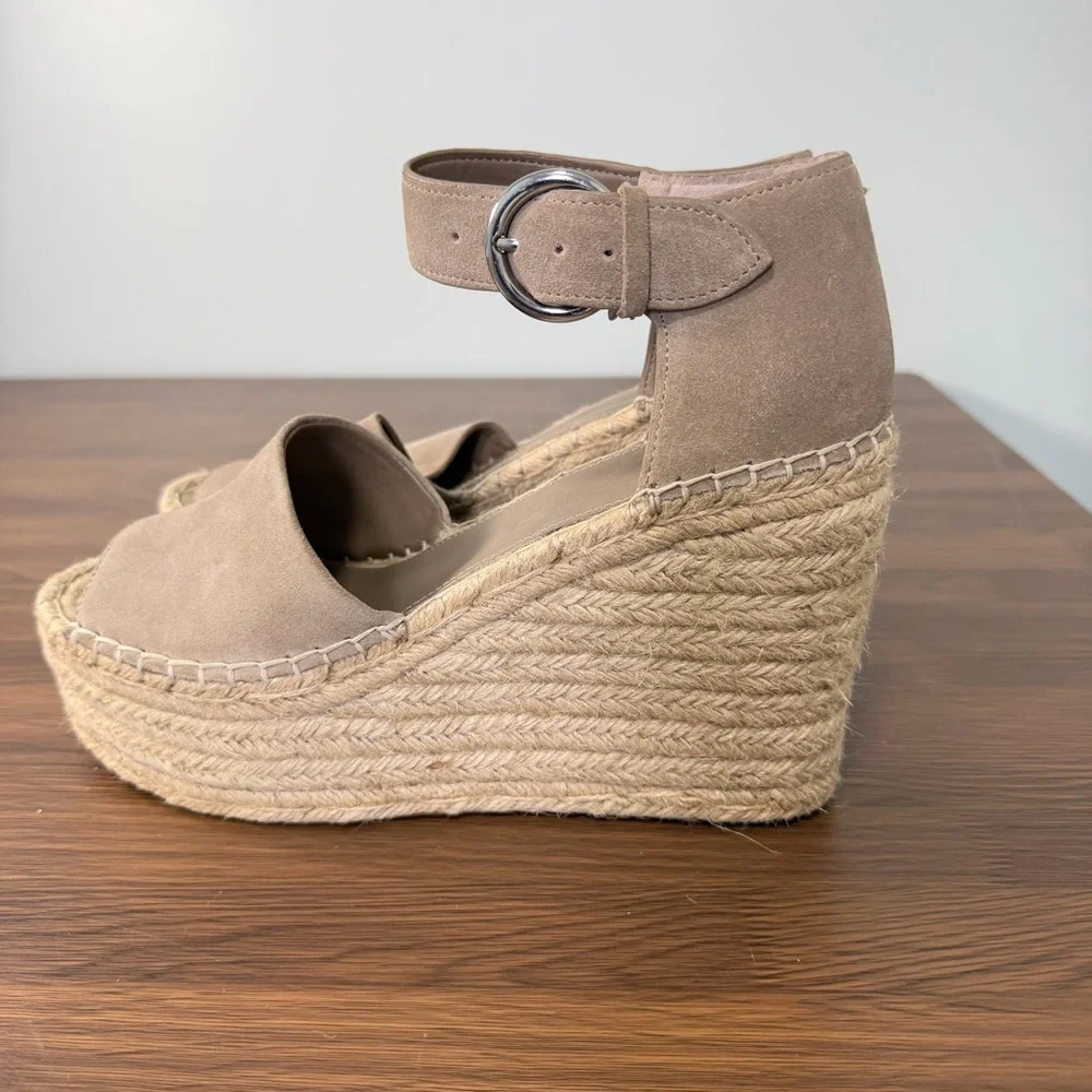 Marc Fisher Alida Espadrille Taupe Suede Wedge Sandals‎ Sz 11